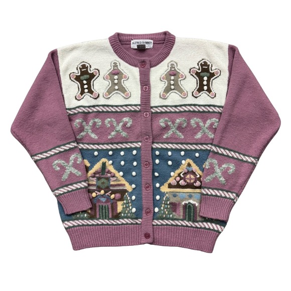 Alfred Dunner Sweaters - Vintage Alfred Dunner Christmas Gingerbread Village Grandma Cardigan Sweater PM